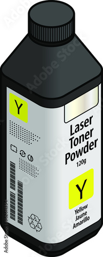 A bottle of laser printer toner powder - yellow.