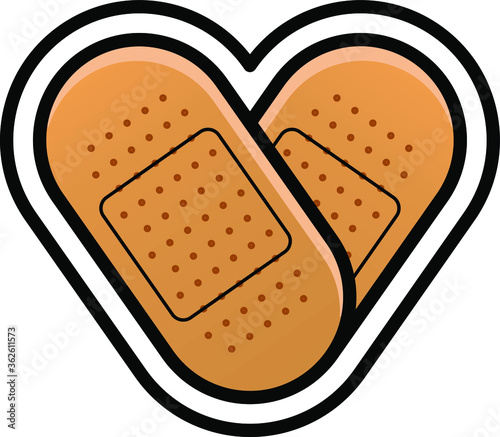 Two adhesive bandages in the shape of a heart.