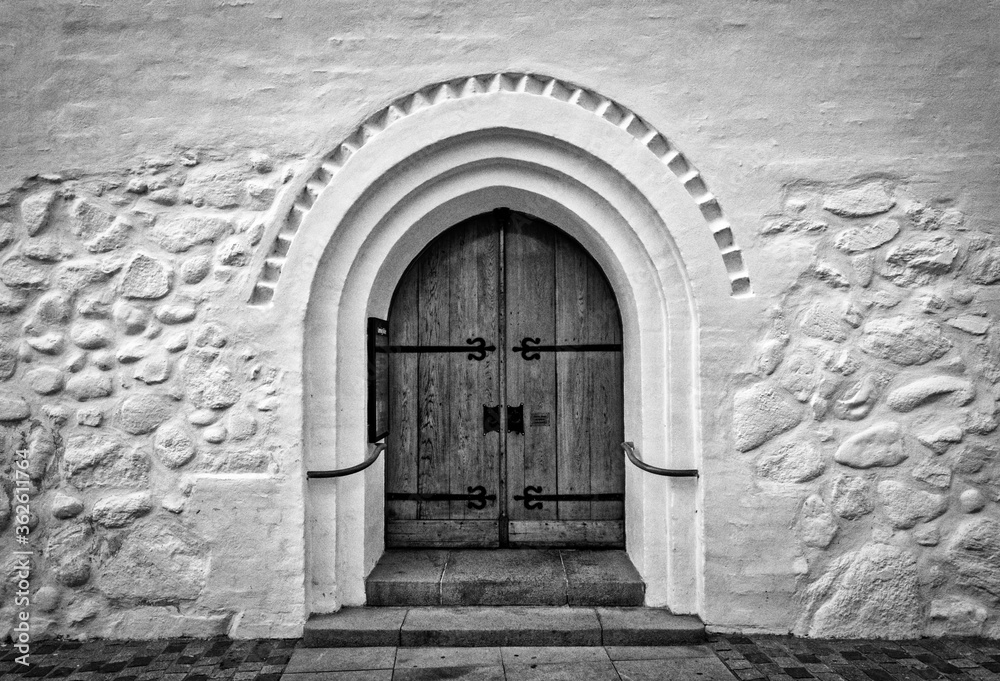 old wooden door in church