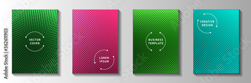 Minimal point faded screen tone front page templates vector batch. Urban booklet perforated screen 