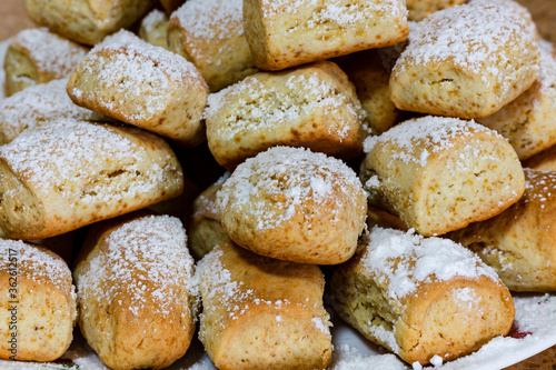 Fresh homemade cookies with powdered sugar