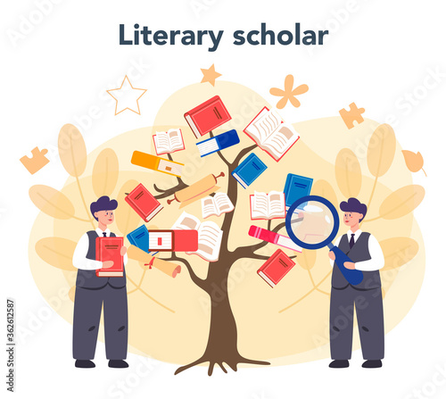 Professional literary scholar or critic concept. Scientist studying