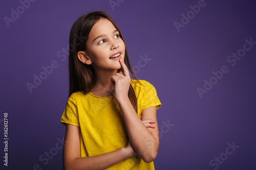 Photo of happy nice girl smiling and looking aside