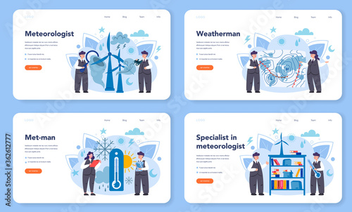 Meteorologist web banner or landing page set. Weather forecaster