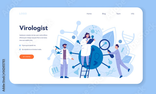Virologist web banner or landing page. Scientist studies viruses