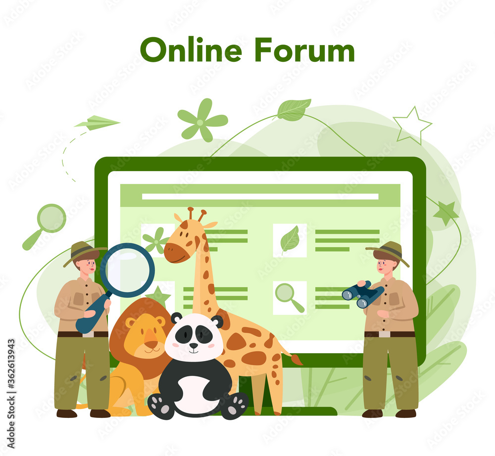 Zoologist online service or platform. Scientist exploring and studying Zoologist online service or platform. Scientist exploring and studying
