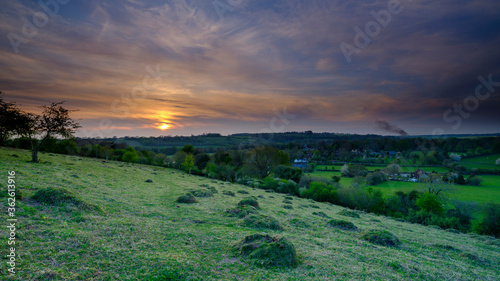 Fototapeta Naklejka Na Ścianę i Meble -  Sunset over the Meon valley village of Soberton, Hampshire, UK