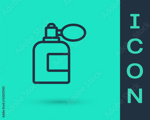 Black line Aftershave bottle with atomizer icon isolated on green background. Cologne spray icon. Male perfume bottle. Vector Illustration.