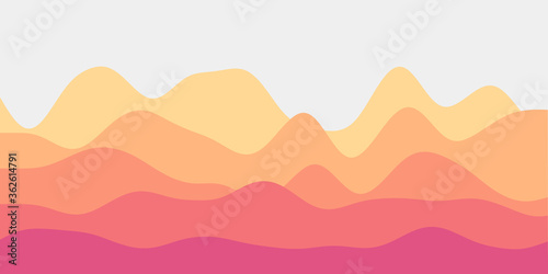 Abstract pink yellow hills background. Colorful waves trendy vector illustration.