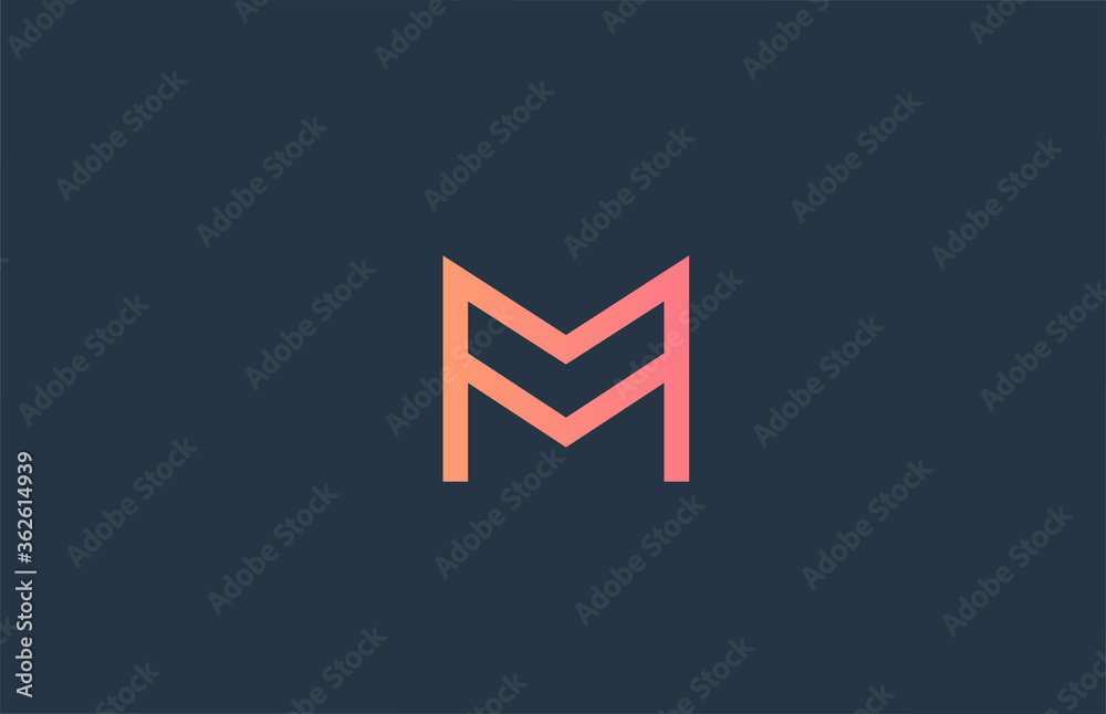 pink alphabet letter logo M icon for company and business. Simple line design for corporate identity