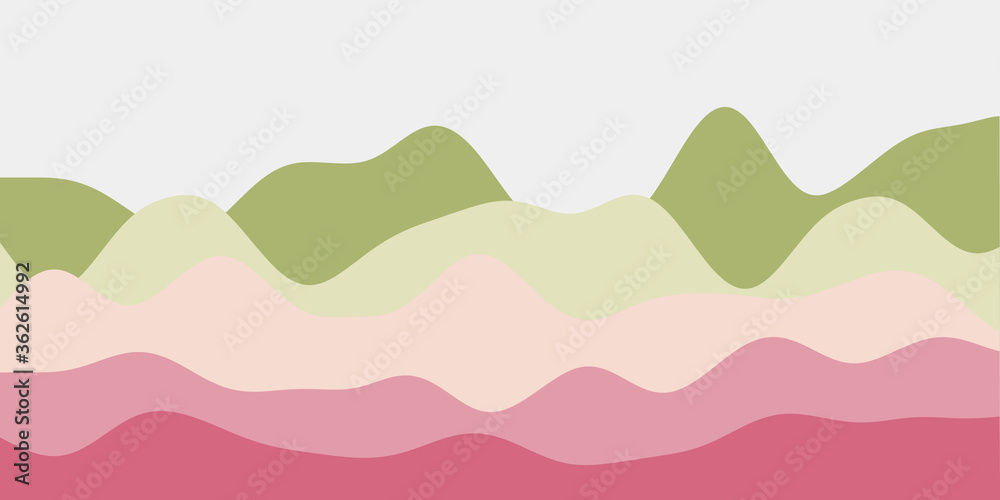Abstract green pink hills background. Colorful waves astonishing vector illustration.