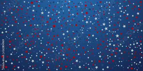 Celebration confetti in national colors of USA. Holiday confetti in US flag colors. 4th July independence day background. America Star Flag Background
