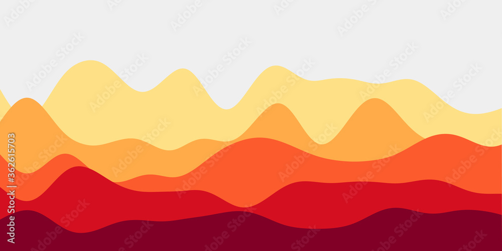 Abstract yellow orange red hills background. Colorful waves artistic vector illustration.