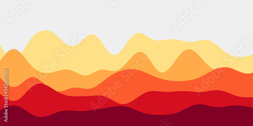 Abstract yellow orange red hills background. Colorful waves artistic vector illustration.