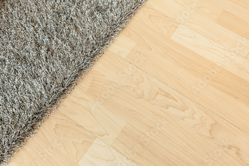 Furly carpet on wooden floor interior photo