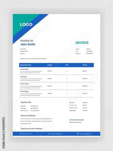 Corporate Invoice Design For Your Business Vector Template Design