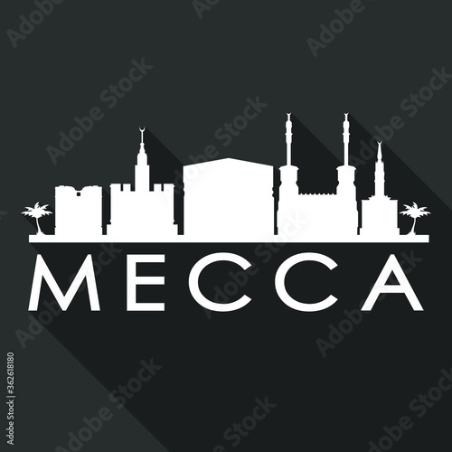 Mecca Flat Icon Skyline Silhouette Design City Vector Art Famous Buildings.