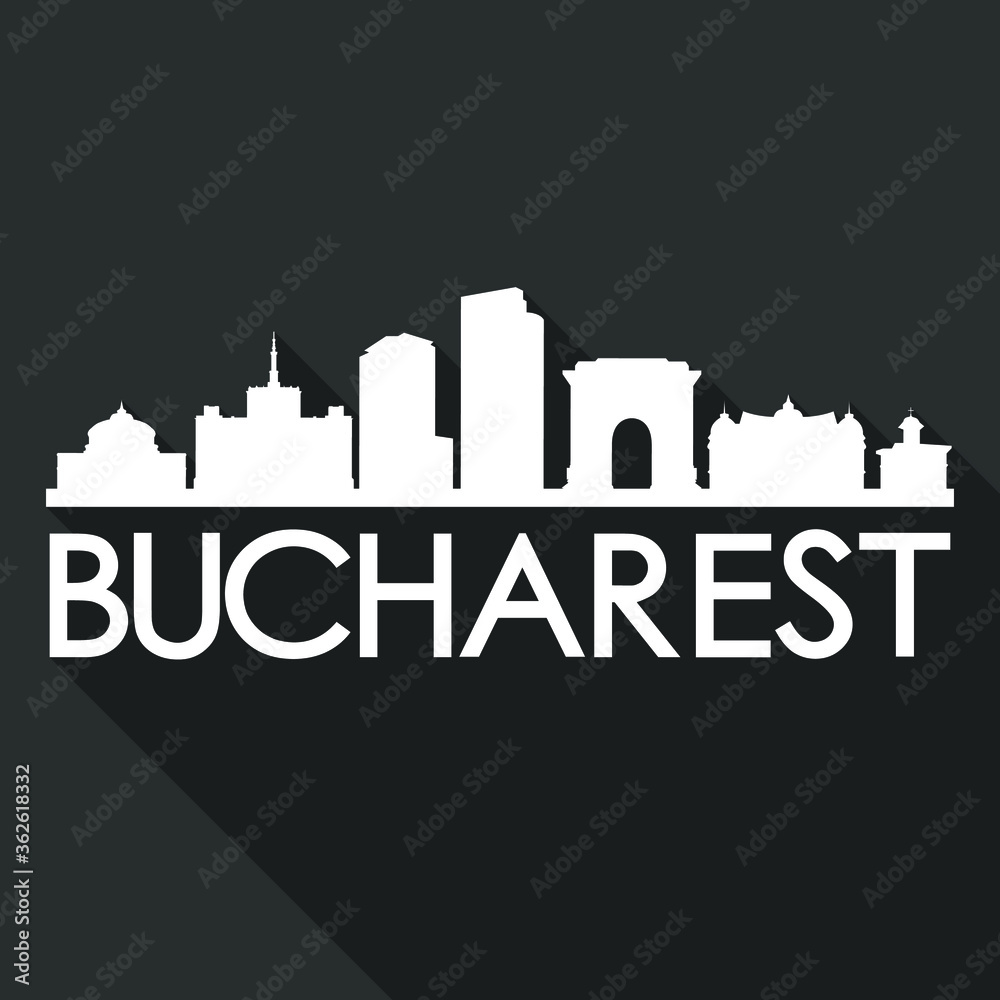 Bucharest Flat Icon Skyline Silhouette Design City Vector Art Famous Buildings.