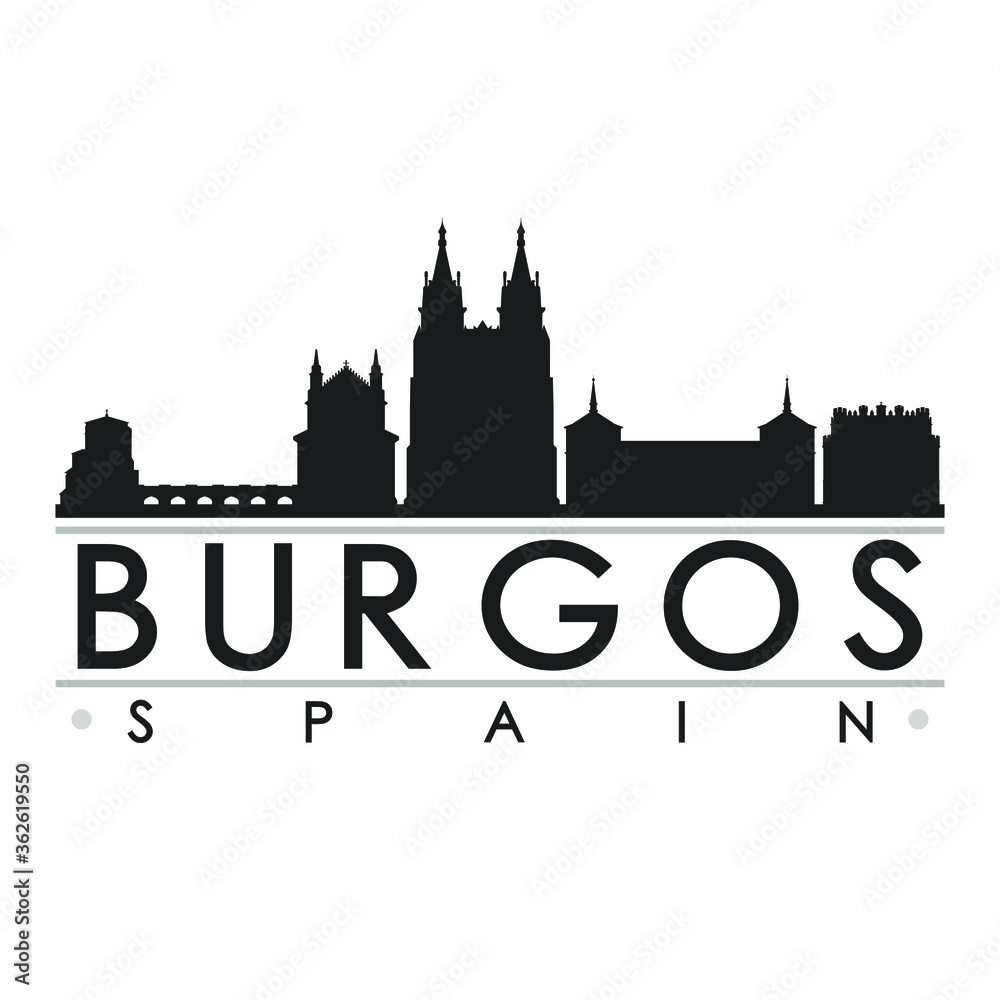Burgos Spain Europe Skyline Silhouette Design City Vector Art Famous Buildings.