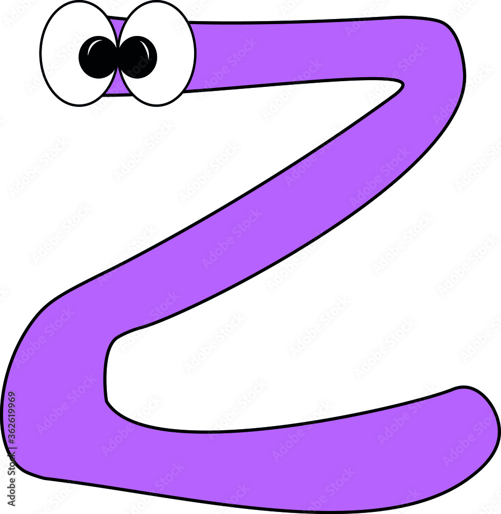 Funny children's colorful bright alphabet. The Letter Z. Funny round surprised eyes. A friendly image. Joking friends of the letter.
