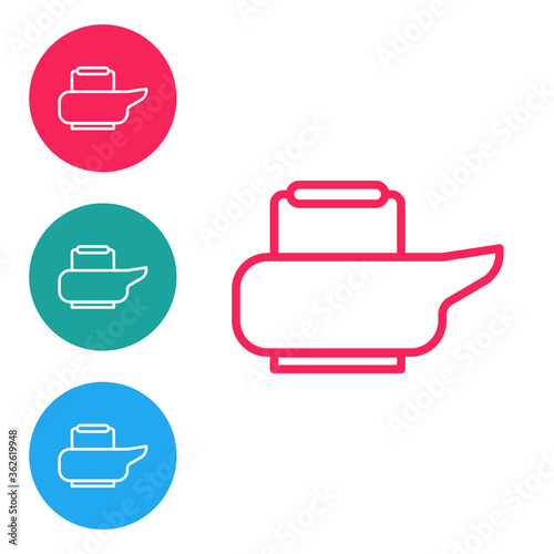 Red line Bedpan icon isolated on white background. Toilet for bedridden patients. Set icons in circle buttons. Vector Illustration.