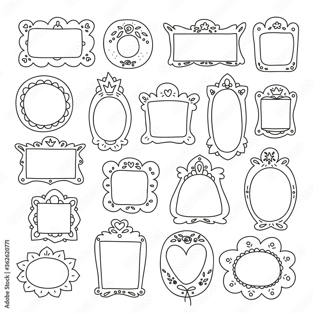 Hand drawn frames set. Vector objects in cartoon style.
Hand drawn frames set. Vector objects in cartoon style.