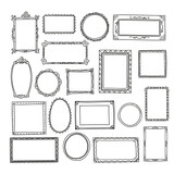 Hand drawn frames isolated on white big set. Cartoon style vector collection.
