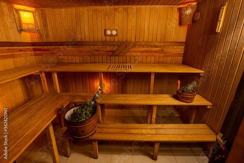 Картината върху платно Interior of Finnish sauna, classic wooden hot sauna
