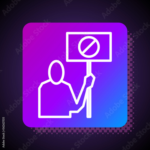White line Nature saving protest icon isolated on black background. Earth planet protection, environmental issues demonstration. Square color button. Vector Illustration.