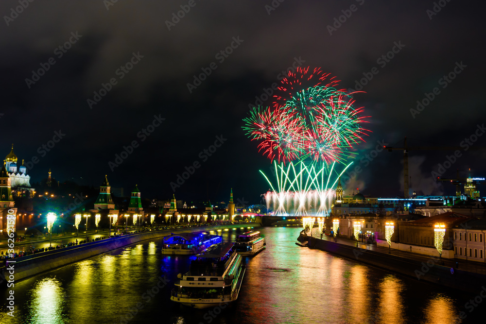 New Year celebration with fireworks in Moscow