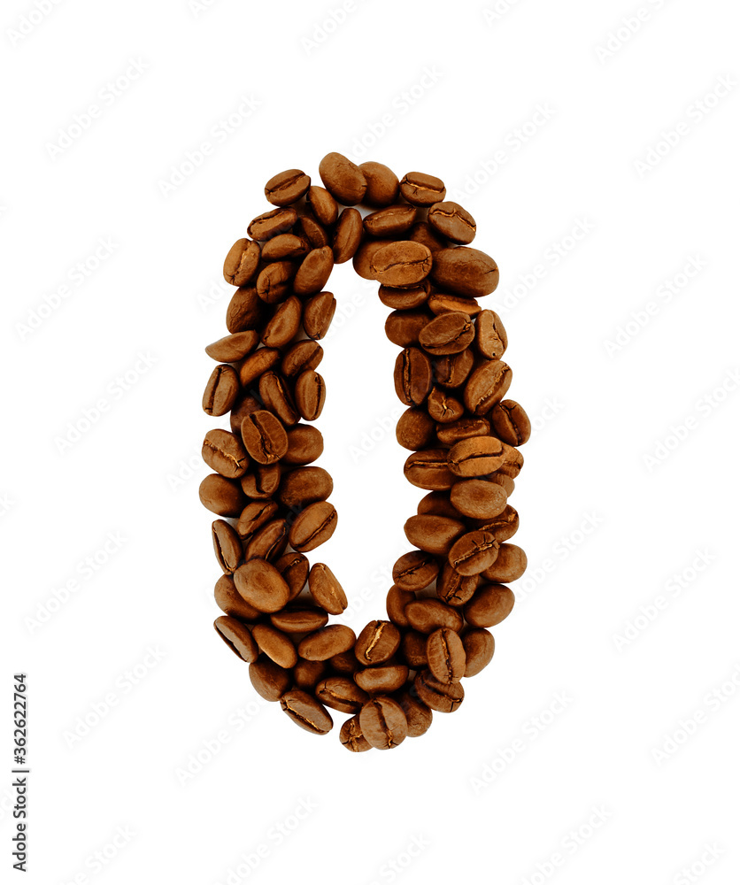 O, Alphabet from coffee beans on white background O, Alphabet from coffee beans on white background