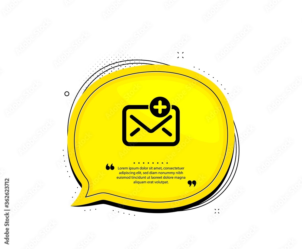 New Mail icon. Quote speech bubble. Add Message correspondence sign. E-mail symbol. Quotation marks. Classic new Mail icon. Vector New Mail icon. Quote speech bubble. Add Message correspondence sign. E-mail symbol. Quotation marks. Classic new Mail icon. Vector