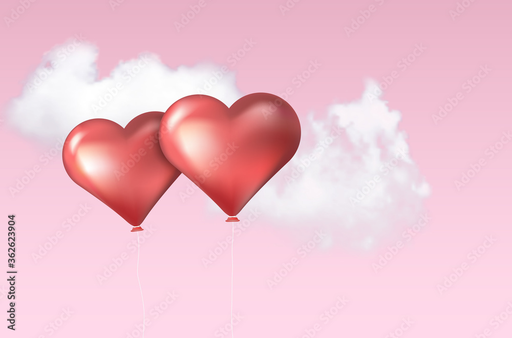 Two inflatable balloons in shape of heart and sky