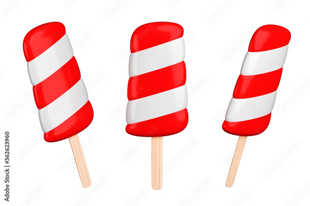 set of three 2-colours ice cream on a stick isolated on white set of three 2-colours ice cream on a stick isolated on white