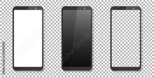 Realistic smartphone mockup set. Smartphone mockup isolated on transparent background. Mockup vector isolated. Template design. Realistic vector illustration. photo