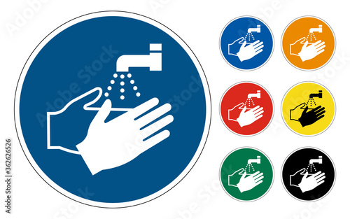 hand washing icon, washing hand and hand sanitize sign and symbol vector collection in different color on a white background eps10