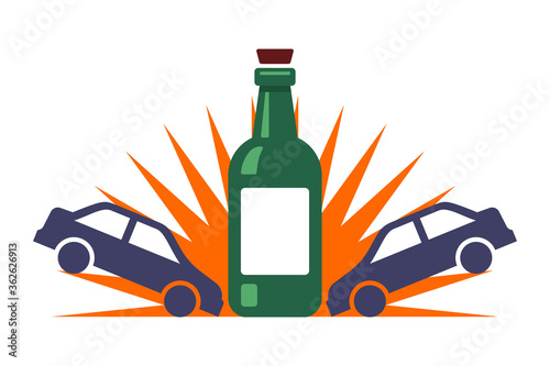a drunk driver driving an accident on the road. Flat vector illustration isolated on white background.