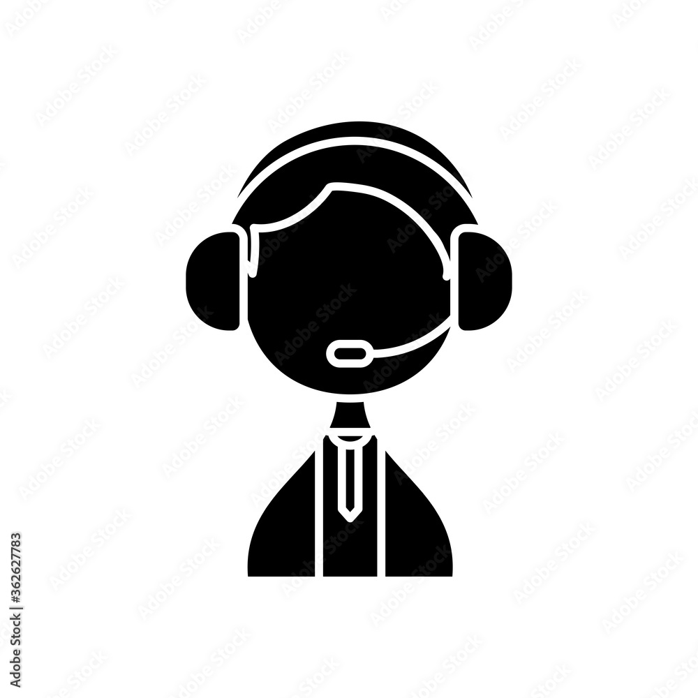 Man of support service with headset, silhouette style Man of support service with headset, silhouette style