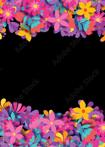 Picture of cute, colorful flowers on a black background to use as a picture f...