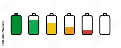Battery Level Green, yellow, red. A set of icons. Vector illustration