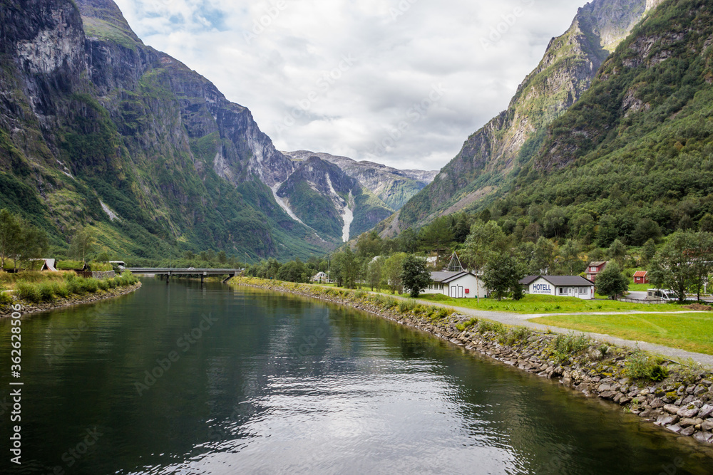 Gudvangen Viking village on Naeroyfjord in Norway
