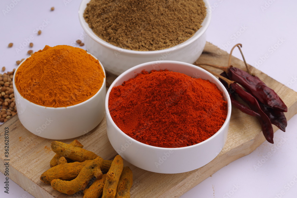 Indian spices_turmeric,chilli and coriander Indian spices_turmeric,chilli and coriander