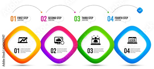 Web analytics, Sales diagram and Best manager icons simple set. Timeline infographic. Recovery cloud sign. Statistics, Sale growth chart, Best developer. Backup info. Education set. Vector