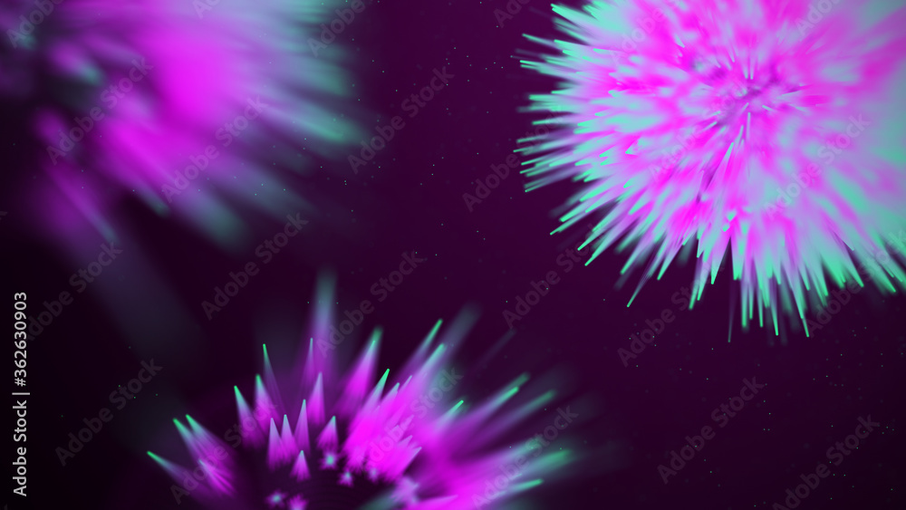 Abstract explosion on a pink background. Connetion sphere with dots and lines. Atom fission, big bang. 3D rendering Abstract explosion on a pink background. Connetion sphere with dots and lines. Atom fission, big bang. 3D rendering