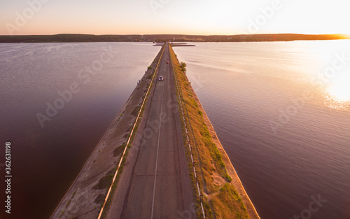 Aerial panoramic view to old road on dam © Sergiy Bykhunenko