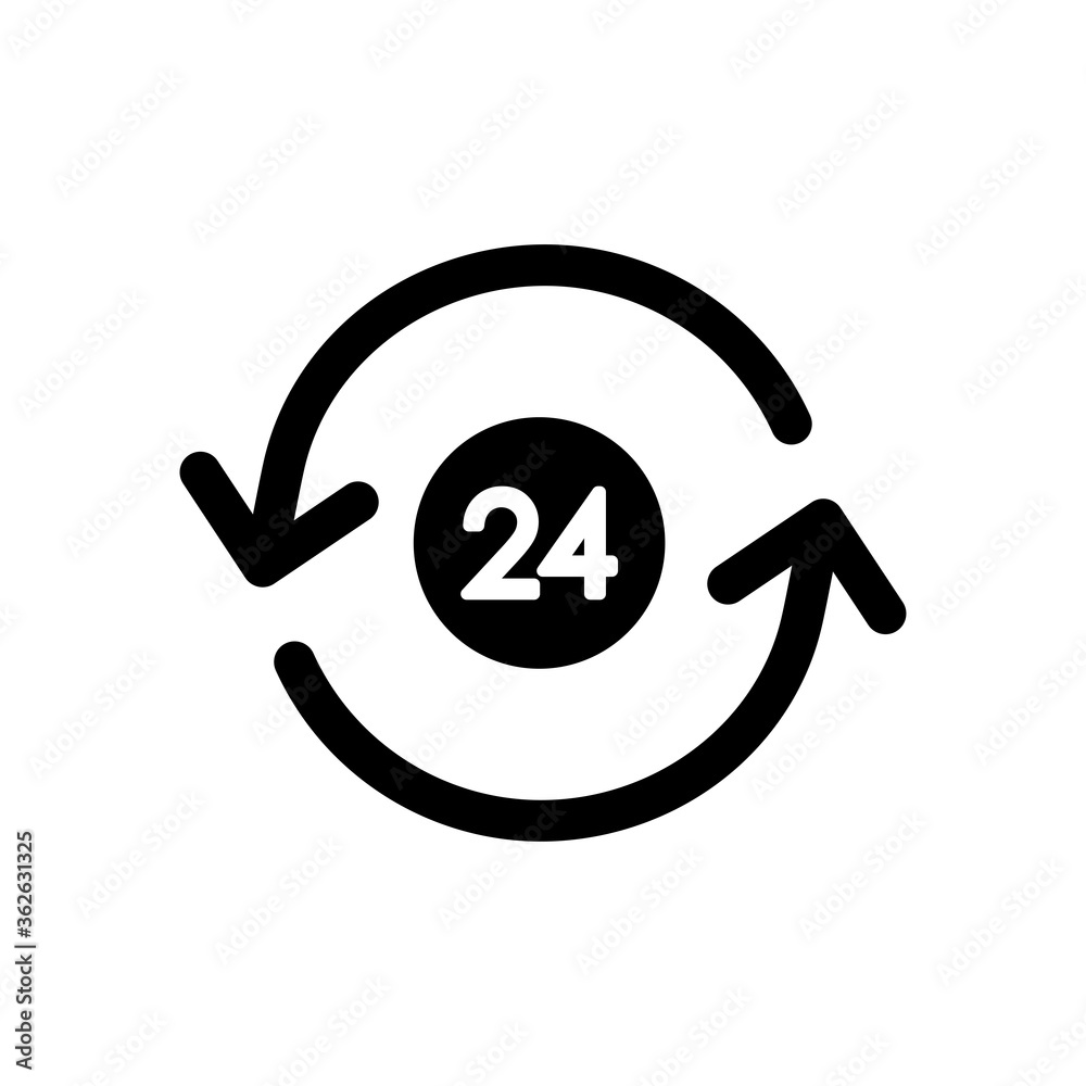 circular arrows around 24 service symbol, silhouette style circular arrows around 24 service symbol, silhouette style
