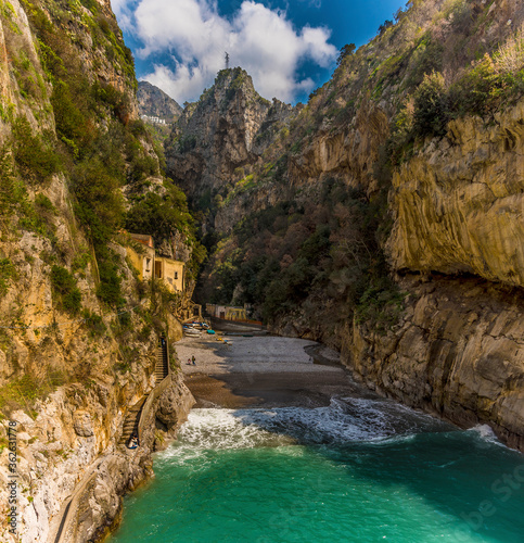 The settlement in Italy's only fjord at Fiordo di Furore on the Amalfi Coast, Italy