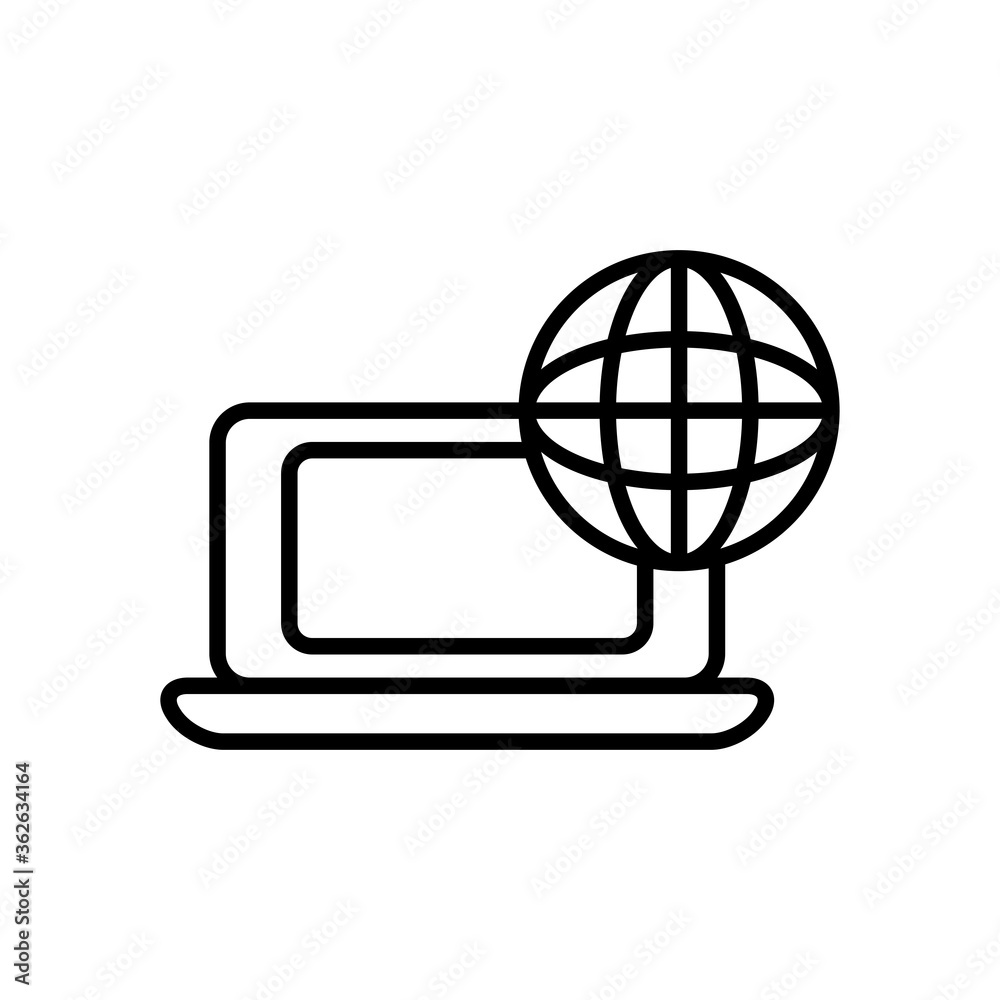 laptop computer with global sphere icon, line style laptop computer with global sphere icon, line style