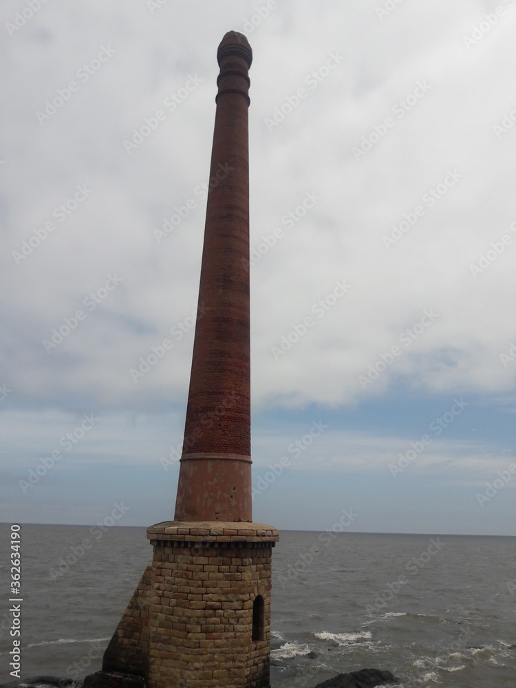 Montevideo Uruguay smokestack tower on coast 2019