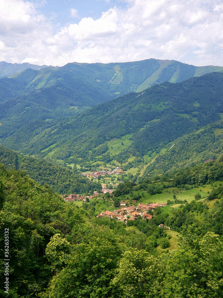 impressive mountain green valley in Asturias villages